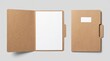 © ThreadCraft Studio - Blank kraft paper document folder mockup with white A4 sheet and label tab
