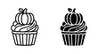 © Lutfor - Pumpkin cupcake icon flat filled minimalist rounded solid style.