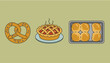 © Afjol - Delicious bakery items set featuring a classic salty pretzel, a hot apple pie, and a tray of golden buns.