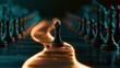© Anat art - A dark chess-like board displays a glowing amber path representing strategic planning to execution with teal elements.