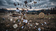 © Ardiyan - Arrow's explosive impact on target, scattering paper and debris, symbolizes precise achievement, disruptive success, and overcoming obstacles to reach ambitious goals