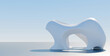 © 3d stock - Abstract white architectural sculpture with organic curves on a smooth ground plane against a clear blue sky background in a minimalist 3D rendering style
