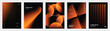 © TWINS DESIGN STUDIO - Abstract orange gradient poster templates set. Vector dark backgrounds with halftone dots, layered stairs, translucent circles, folded shapes and diagonal patterns for bold creative layouts.