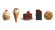 © YourAIStocker  - Assorted desserts including cupcake, ice cream, chocolate cake, candy bar, and cookie on transparent background for design elements