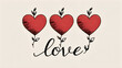 © Masum Zone - Three red hearts with leaves and the word love illustration