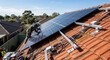© sinta - Skilled technician installing solar panels on a residential rooftop, harnessing clean energy on a sunny day