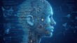 © tahir xh - Artificial intelligence head illustration. Binary code and cyber circuit board profile. Digital technology concept for data science and machine learning.