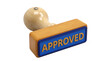 © MstLucky - Wooden rubber stamp with the word approved in gold letters isolated on transparent background