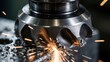 © Elena - Industrial CNC Milling Cutter Machining Metal with Flying Sparks, Heavy Manufacturing and Engineering Concept