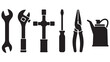 © Ridan - Black Silhouette Set of Basic Hand Tools and Fuel Can
