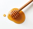 © Generative AI - Wooden honey dipper dripping golden sweet syrup