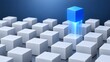 © mcjanuald - Business leadership and technology infrastructure concept featuring a glowing blue block elevated above a grid of grey blocks