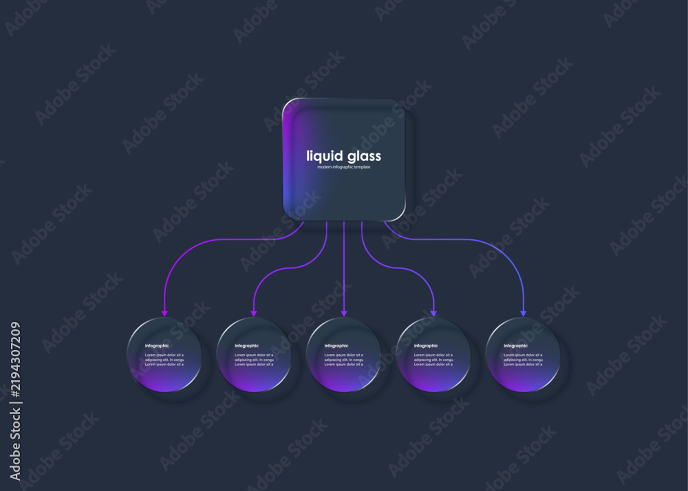 Similarity Effect Graph Liquid glass effect vector illustration. Block diagram with five ...