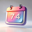 © Zainul - Vibrant 3D Glossy Calendar Icon Featuring Number 74 with Soft Colorful Gradient and Modern Interface Style for Event Planning