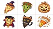 © Sharmin - Set of cute halloween themed pizza slice characters isolated on white background
