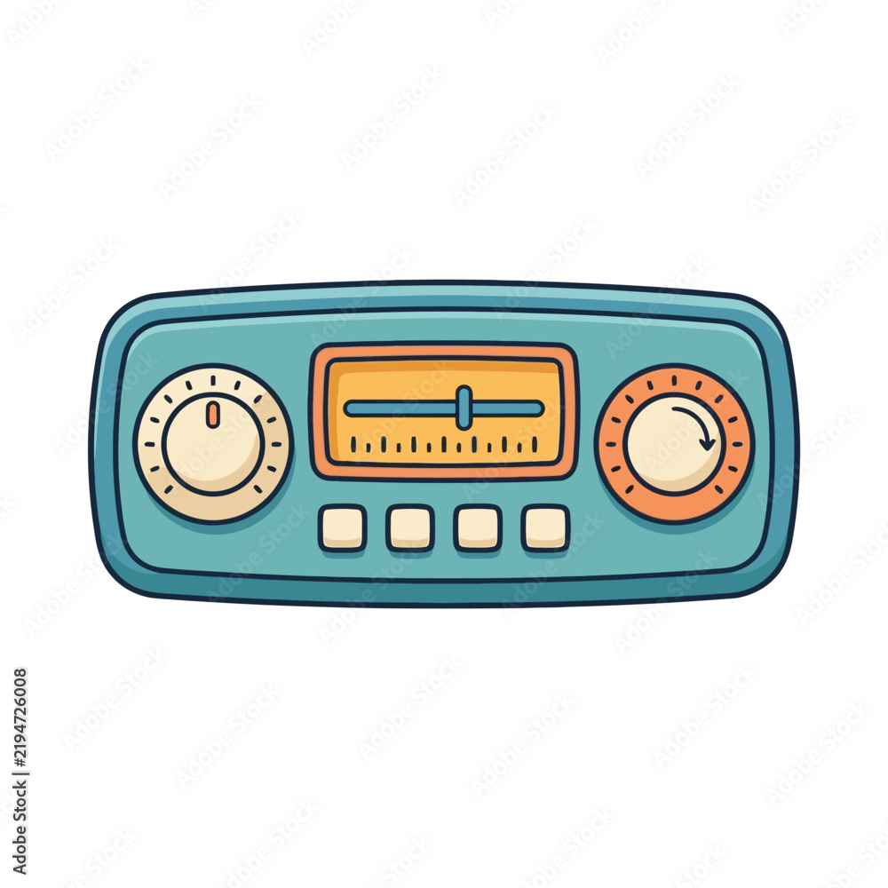 VintageStyleCarRadioControlPanelIllustration. Stock Vector | Adobe Stock