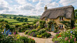 © shanu - Traditional English thatched cottage with a blooming flower garden in summer
