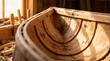 © ProPixelshot - Close-up of a traditional handcrafted birch bark canoe being built by a skilled artisan in a rustic wood workshop
