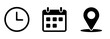 © Gowravhraaj Studio  - Time icon, Date icon, Address icon vector illustration, Event elements sign symbol isolated , Date symbol, Time symbol , Address symbol, date sign, calendar sign, location sign isolated