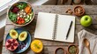 © LavaPixel - Nutritious healthy food concept featuring colorful salad, fruits, and seeds on a wooden table
