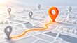 © Hamzah - Orange location pin and glowing navigation route on white 3d city map concept