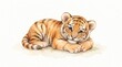 © rubia4511 - An adorable tiger cub rests contentedly, its striped fur a vibrant contrast to its serene demeanor. This charming illustration captures the innocence and wild beauty of a young big cat.