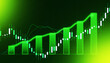 © Durjoy - Abstract green financial stock market chart with glowing candlestick bars and trend lines showing positive trading growth and economic investment success