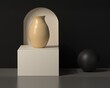 © SYLVIA - Keramikvase in Grau mit Kugel in Schwarz auf Podest in Beige