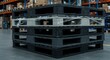 © Bakha - plastic pallet stack wrapped with transparent stretch foil in warehouse scene