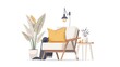 © Marina - Cozy living room interior with yellow armchair, plants, and floor lamp creating a comfortable and inviting atmosphere.