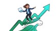 © pkproject - Illust n of a cheerful individual holding a laptop while surfing atop a large green upward trending arrow symbolizing progress  achievement  or financial gain
