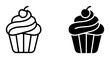 © sagor - Cupcake Icons, Sweet Dessert Vector Graphics, Cherry Topping Symbols, Outline and Silhouette Styles, Food and Baking Design Elements