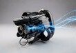 © YouraPechkin - Futuristic black mechanical device with glowing blue energy lines