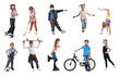 © New Africa - Children with various sports equipment, collage of portraits on white background. Classes in different sports