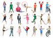 © New Africa - Children with various sports equipment, collage of portraits on white background. Classes in different sporting activities