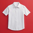 © Vector graphics - White short sleeve button down shirt, professional cotton office blouse, formal uniform apparel on red background, casual summer work wear