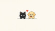 © esta - Cartoon black cat and golden retriever puppy with a heart