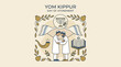 © little - Minimalist Yom Kippur illustration featuring two men praying with a menorah and shofar on beige background