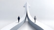 © Abid - Two businessmen walking on merging white paths that form a large upward pointing arrow