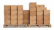 © jannatul - Assorted cardboard boxes stacked unevenly on industrial wooden pallets in warehouse