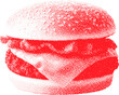© Business Image - Halftone stipple cheeseburger in retro grunge style with transparent dotted texture