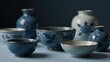 © khaleesi - Exquisite handcrafted blue and white ceramic pottery collection with traditional heritage styling and moody atmospheric lighting for timeless home decor