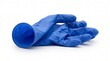 © Sajid CreativeStudio - Blue nitrile medical glove isolated on white background, protective latex surgical glove for healthcare, disposable rubber safety equipment