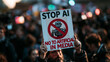© BlackBridge Media - Protester Holding Anti Artificial Intelligence Sign in Street Demonstration