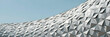 © Background - Detailed architectural exterior view of a building facade composed of white triangular panels arranged in a repeating geometric pattern