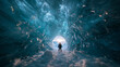 © BlackBridge Media - Explorer Standing at Entrance of Blue Glacier Ice Cave
