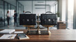 © Hamza - Two black leather briefcases on a vintage balance scale in office