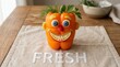 © HapeTany - Fresh carrot with orange smiley face decoration.