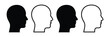 © mdbhraju76 - Human head silhouette icon set illustration. Minimal profile face symbols with outline and solid styles for people, identity, account profiles, communication, and social media design.