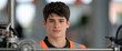 © USAMA - Portrait of a young male teenager wearing a high visibility vest in an industrial setting
